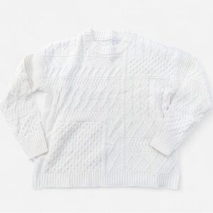 Cable Knit White Crew Neck Sweater